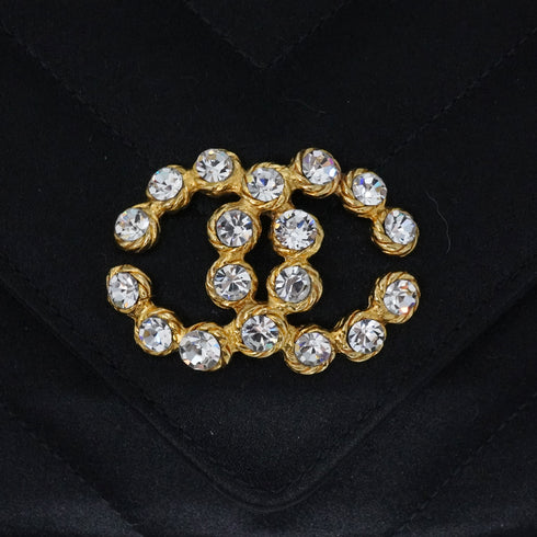 VINTAGE CHANEL V STITCH RHINESTONE COCOMARK BIJOU CHAIN SHOULDER BAG BLACK SATIN GOLD HARDWARE 90343941