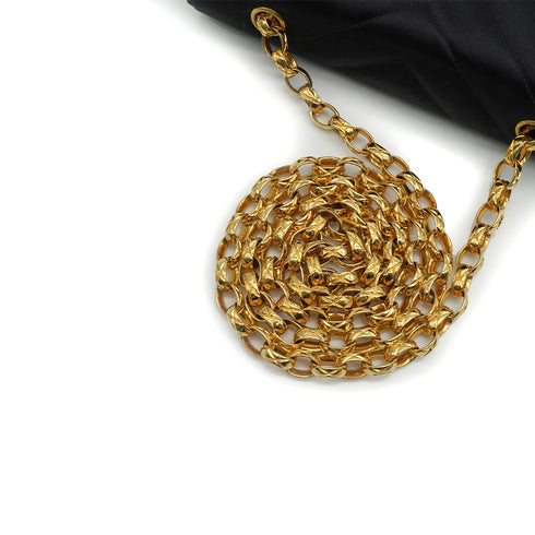 VINTAGE CHANEL V STITCH RHINESTONE COCOMARK BIJOU CHAIN SHOULDER BAG BLACK SATIN GOLD HARDWARE 90343941
