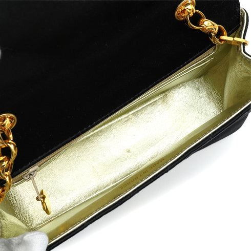 VINTAGE CHANEL V STITCH RHINESTONE COCOMARK BIJOU CHAIN SHOULDER BAG BLACK SATIN GOLD HARDWARE 90343941