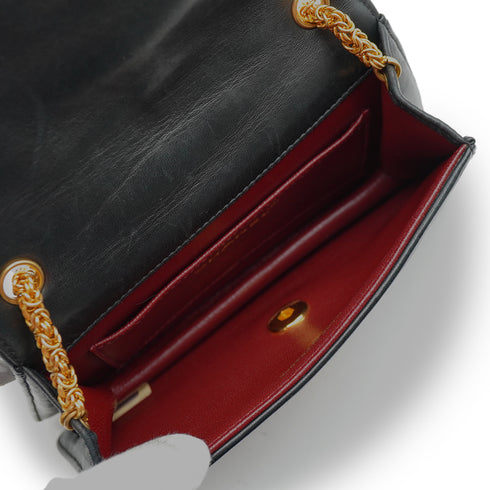 VINTAGE CHANEL WAVE STITCH CHAIN SHOULDER BAG BLACK LAMB SKIN GOLD HARDWARE 90341836