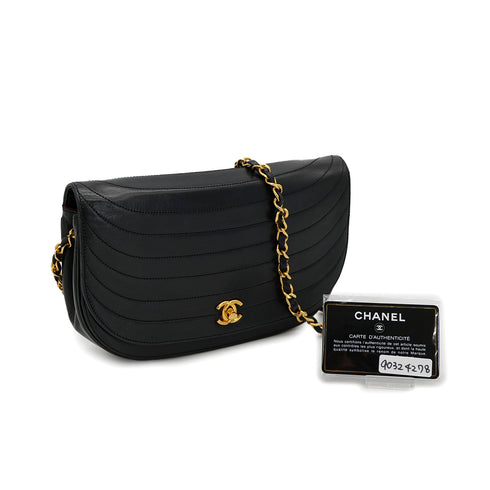 VINTAGE CHANEL WAVE STITCH CHAIN SHOULDER BAG BLACK LAMB SKIN GOLD HARDWARE 90324278
