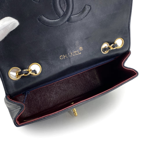 VINTAGE CHANEL WAVE STITCH CHAIN SHOULDER BAG NAVY LAMB SKIN GOLD HARDWARE 90327393