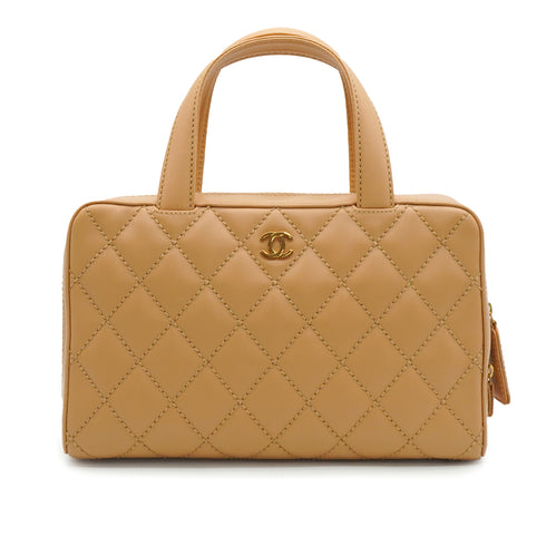 VINTAGE CHANEL WILD STITCH HAND BAG BEIGE LEATHER GOLD HARDWARE 90347929