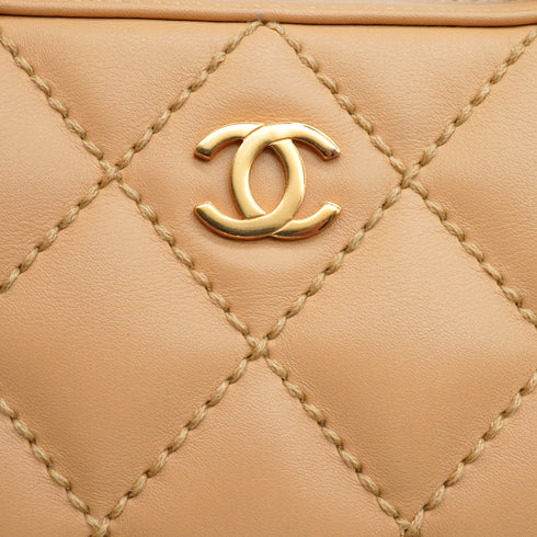 VINTAGE CHANEL WILD STITCH HAND BAG BEIGE LEATHER GOLD HARDWARE 90347929