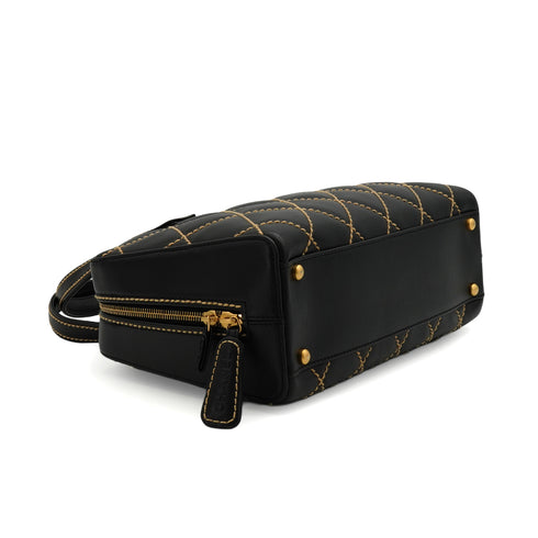 VINTAGE CHANEL WILD STITCH HAND BAG BLACK LEATHER GOLD HARDWARE 90344373