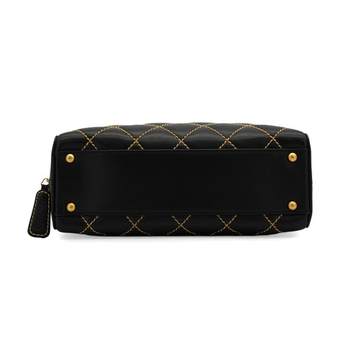 VINTAGE CHANEL WILD STITCH HAND BAG BLACK LEATHER GOLD HARDWARE 90344373