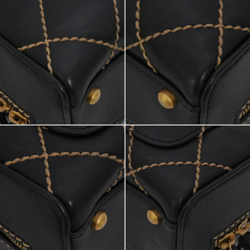 VINTAGE CHANEL WILD STITCH HAND BAG BLACK LEATHER GOLD HARDWARE 90344373