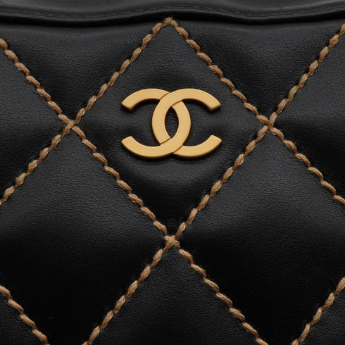 VINTAGE CHANEL WILD STITCH HAND BAG BLACK LEATHER GOLD HARDWARE 90344373