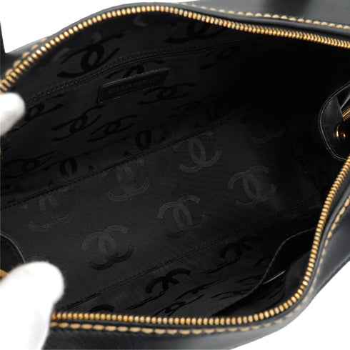 VINTAGE CHANEL WILD STITCH HAND BAG BLACK LEATHER GOLD HARDWARE 90344373