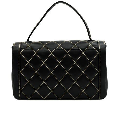 VINTAGE CHANEL WILD STITCH HAND BAG BLACK LEATHER GOLD HARDWARE 90345993