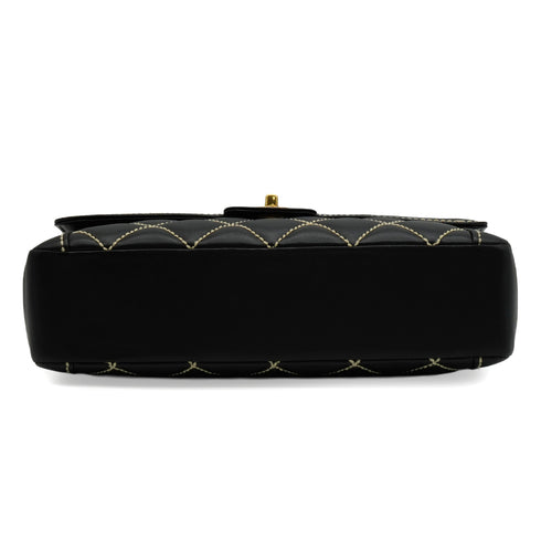 VINTAGE CHANEL WILD STITCH HAND BAG BLACK LEATHER GOLD HARDWARE 90345993