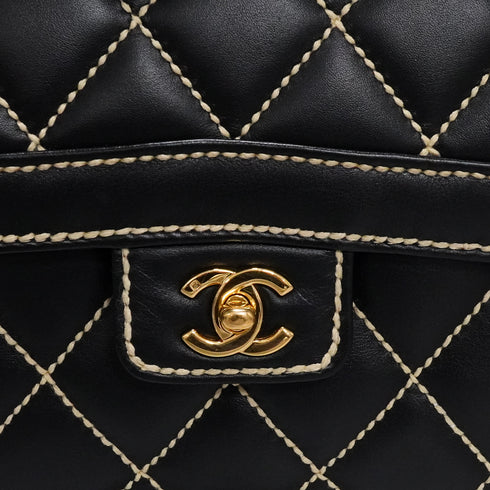 VINTAGE CHANEL WILD STITCH HAND BAG BLACK LEATHER GOLD HARDWARE 90345993