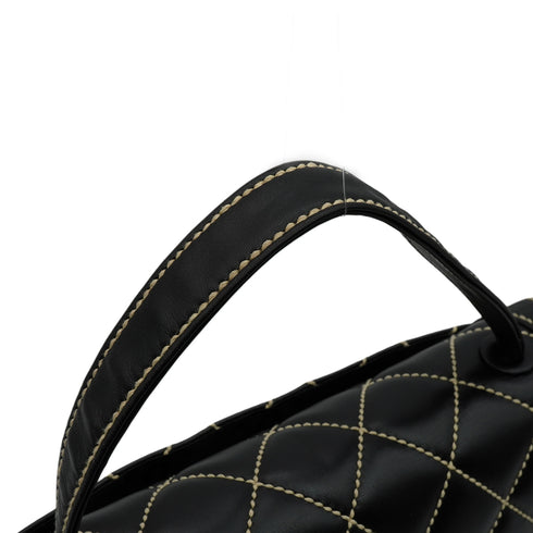 VINTAGE CHANEL WILD STITCH HAND BAG BLACK LEATHER GOLD HARDWARE 90345993