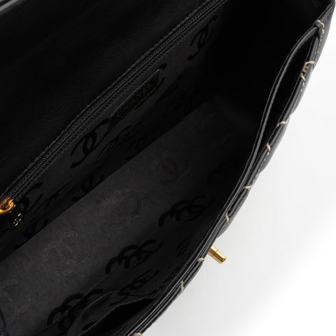 VINTAGE CHANEL WILD STITCH HAND BAG BLACK LEATHER GOLD HARDWARE 90345993