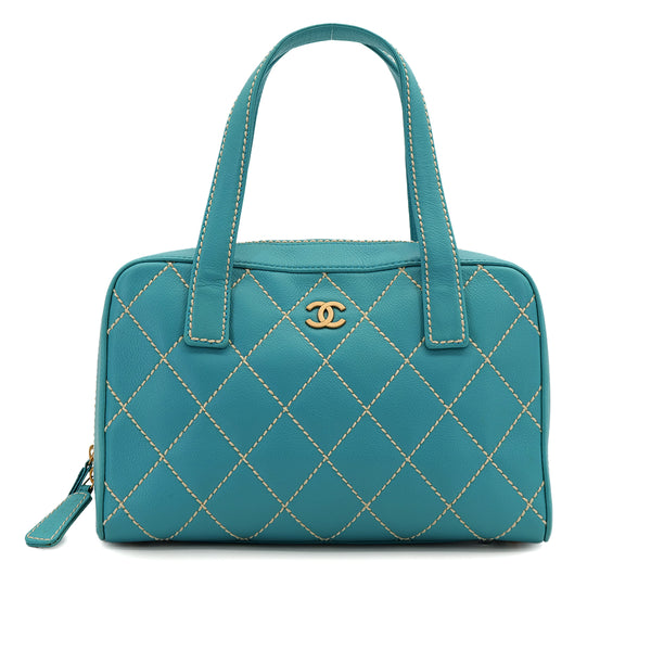 VINTAGE CHANEL WILD STITCH HAND BAG BLUE CAVIAR SKIN GOLD HARDWARE 90319319