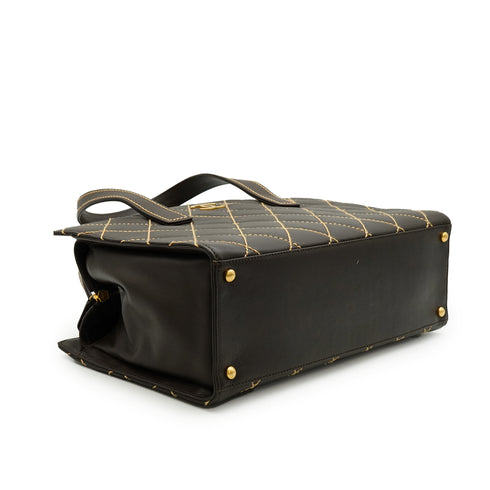VINTAGE CHANEL WILD STITCH HAND BAG DARK BROWN LEATHER GOLD HARDWARE 90348326