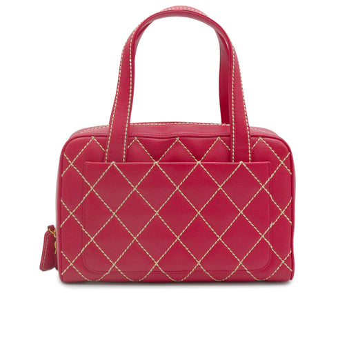 VINTAGE CHANEL WILD STITCH HAND BAG PINK LEATHER GOLD HARDWARE 90344097
