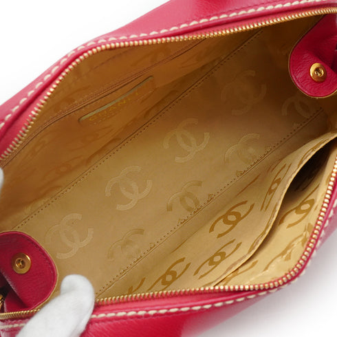 VINTAGE CHANEL WILD STITCH HAND BAG PINK LEATHER GOLD HARDWARE 90344097