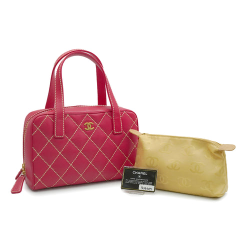 VINTAGE CHANEL WILD STITCH HAND BAG PINK LEATHER GOLD HARDWARE 90344097