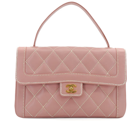 VINTAGE CHANEL WILD STITCH HAND BAG PINK LEATHER GOLD HARDWARE 90349384