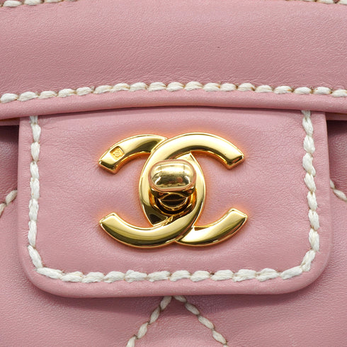 VINTAGE CHANEL WILD STITCH HAND BAG PINK LEATHER GOLD HARDWARE 90349384