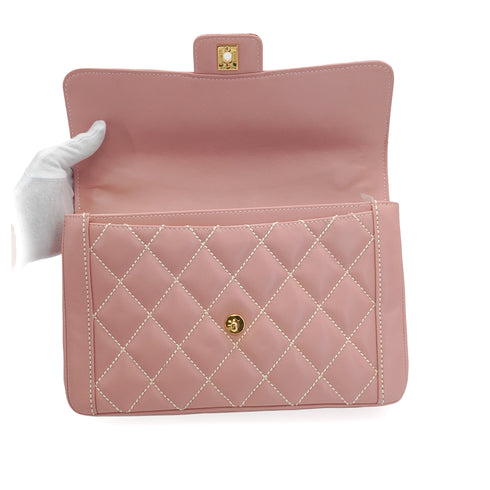 VINTAGE CHANEL WILD STITCH HAND BAG PINK LEATHER GOLD HARDWARE 90349384