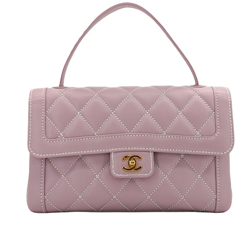 VINTAGE CHANEL WILD STITCH HAND BAG PURPLE LEATHER GOLD HARDWARE 90346661