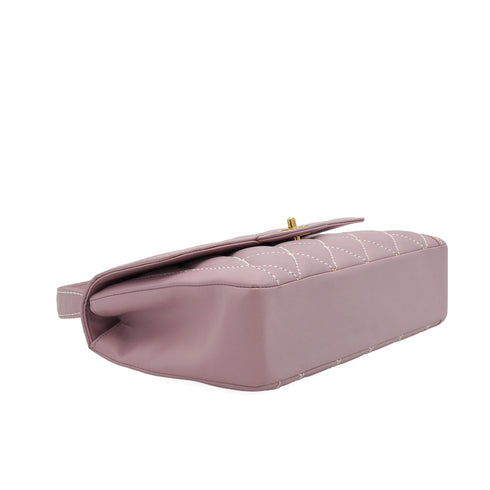 VINTAGE CHANEL WILD STITCH HAND BAG PURPLE LEATHER GOLD HARDWARE 90346661