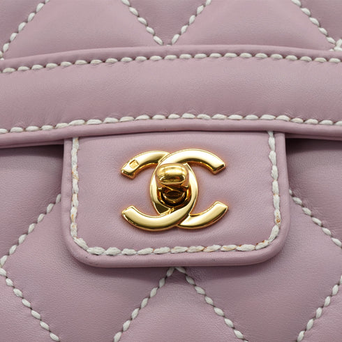 VINTAGE CHANEL WILD STITCH HAND BAG PURPLE LEATHER GOLD HARDWARE 90346661