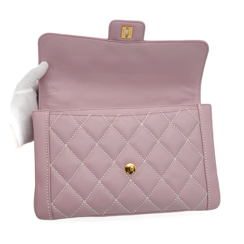 VINTAGE CHANEL WILD STITCH HAND BAG PURPLE LEATHER GOLD HARDWARE 90346661