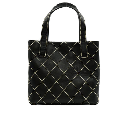 VINTAGE CHANEL WILD STITCH HAND TOTE BAG BLACK LEATHER GOLD HARDWARE 90348236
