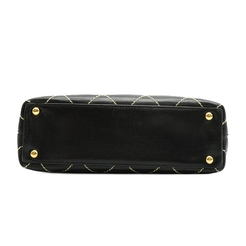 VINTAGE CHANEL WILD STITCH HAND TOTE BAG BLACK LEATHER GOLD HARDWARE 90348236