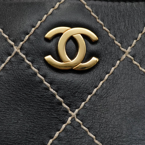 VINTAGE CHANEL WILD STITCH HAND TOTE BAG BLACK LEATHER GOLD HARDWARE 90348236