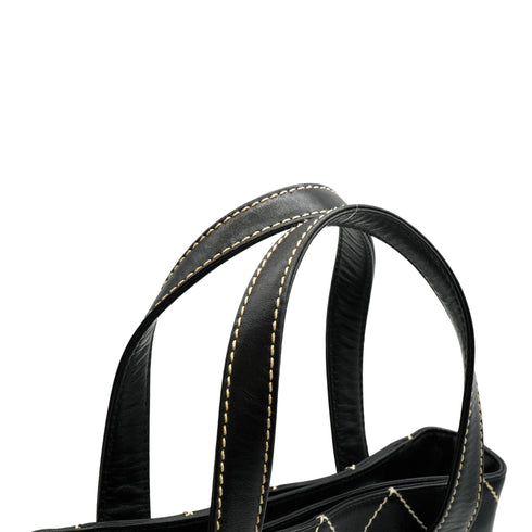 VINTAGE CHANEL WILD STITCH HAND TOTE BAG BLACK LEATHER GOLD HARDWARE 90348236