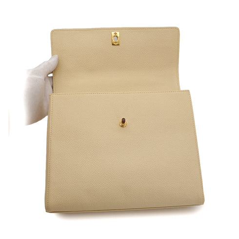 VINTAGE CHANEL WOOD HANDLE HAND BAG BEIGE CAVIAR SKIN 90351031