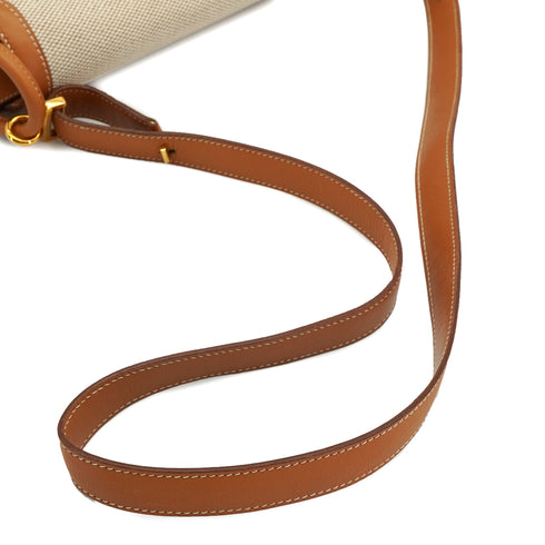 VINTAGE HERMES NATUREL TOILE H VACHE HUNTER SHOULDER BAG 1979 CIRCLE I GOLD HARDWARE 90335881