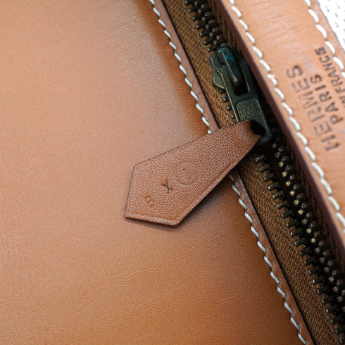 VINTAGE HERMES NATUREL TOILE H VACHE HUNTER SHOULDER BAG 1979 CIRCLE I GOLD HARDWARE 90335881