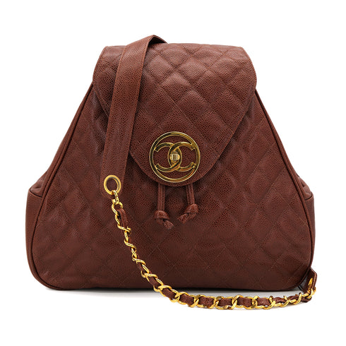 VINTAGE MATELASSE CHAIN BACK PACK BROWN CAVIAR SKIN GOLD HARDWARE 90325342
