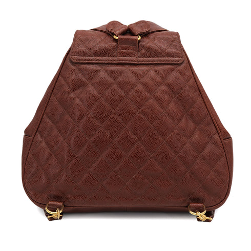 VINTAGE MATELASSE CHAIN BACK PACK BROWN CAVIAR SKIN GOLD HARDWARE 90325342
