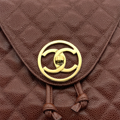 VINTAGE MATELASSE CHAIN BACK PACK BROWN CAVIAR SKIN GOLD HARDWARE 90325342