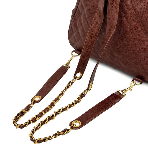 VINTAGE MATELASSE CHAIN BACK PACK BROWN CAVIAR SKIN GOLD HARDWARE 90325342