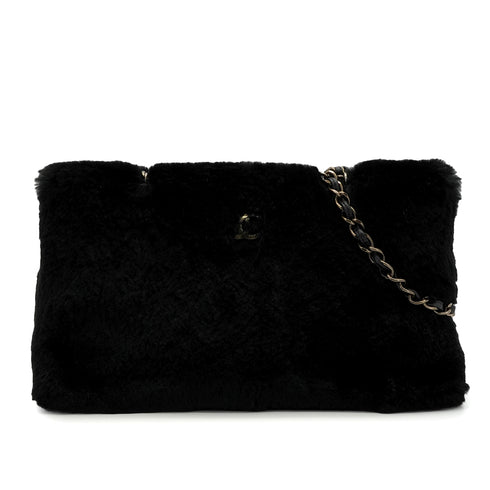 VINTEGE CHANEL RABBIT FAUX CHAIN SHOULDER BAG COCOMARK BLACK GOLD HARDWARE 90343972