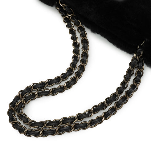 VINTEGE CHANEL RABBIT FAUX CHAIN SHOULDER BAG COCOMARK BLACK GOLD HARDWARE 90343972