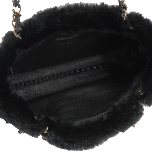 VINTEGE CHANEL RABBIT FAUX CHAIN SHOULDER BAG COCOMARK BLACK GOLD HARDWARE 90343972