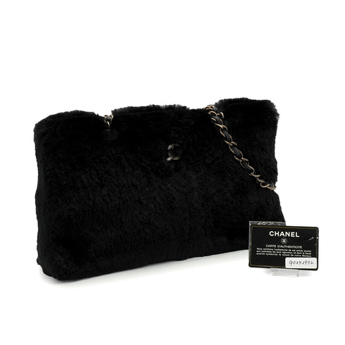 VINTEGE CHANEL RABBIT FAUX CHAIN SHOULDER BAG COCOMARK BLACK GOLD HARDWARE 90343972