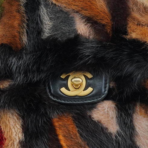 VINTEGE CHANEL CHAIN SHOULDER BAG MULTI COLOR MINK FUR LEATHER GOLD HARDWARE 90343940
