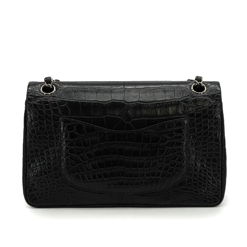 VINTEGE CHANEL CLASSIC FLAP MEDIUM CHAIN SHOULDER BAG BLACK CROCODILE SILVER HARDWARE 90340464