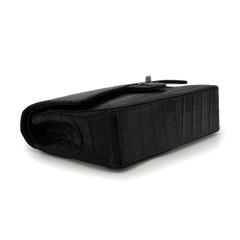 VINTEGE CHANEL CLASSIC FLAP MEDIUM CHAIN SHOULDER BAG BLACK CROCODILE SILVER HARDWARE 90340464