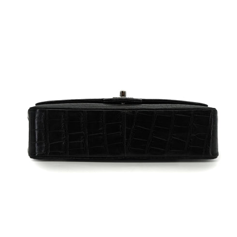 VINTEGE CHANEL CLASSIC FLAP MEDIUM CHAIN SHOULDER BAG BLACK CROCODILE SILVER HARDWARE 90340464
