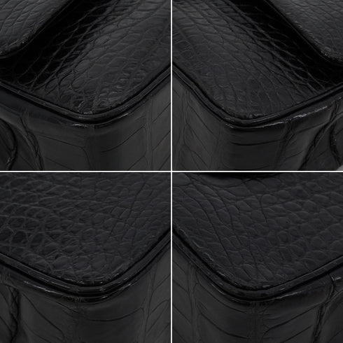 VINTEGE CHANEL CLASSIC FLAP MEDIUM CHAIN SHOULDER BAG BLACK CROCODILE SILVER HARDWARE 90340464